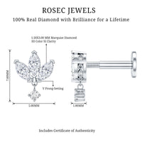 Real Diamond Lotus Flower Drop Earring for Cartilage Piercing