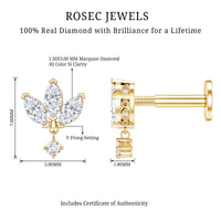 Real Diamond Lotus Flower Drop Earring for Cartilage Piercing