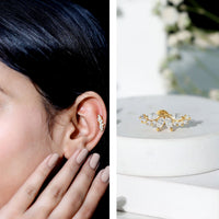 Certified Moissanite Cluster Crawler Earring for Helix Piercing