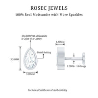 Bezel Set Moissanite Teardrop Stud Earring for Cartilage Piercing