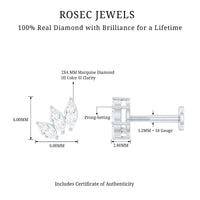 Natural Marquise Diamond Three Stone Helix Earring