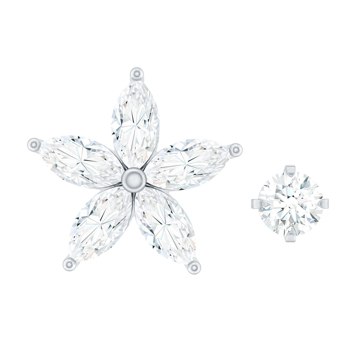Marquise Moissanite Flower Cartilage Earring Set
