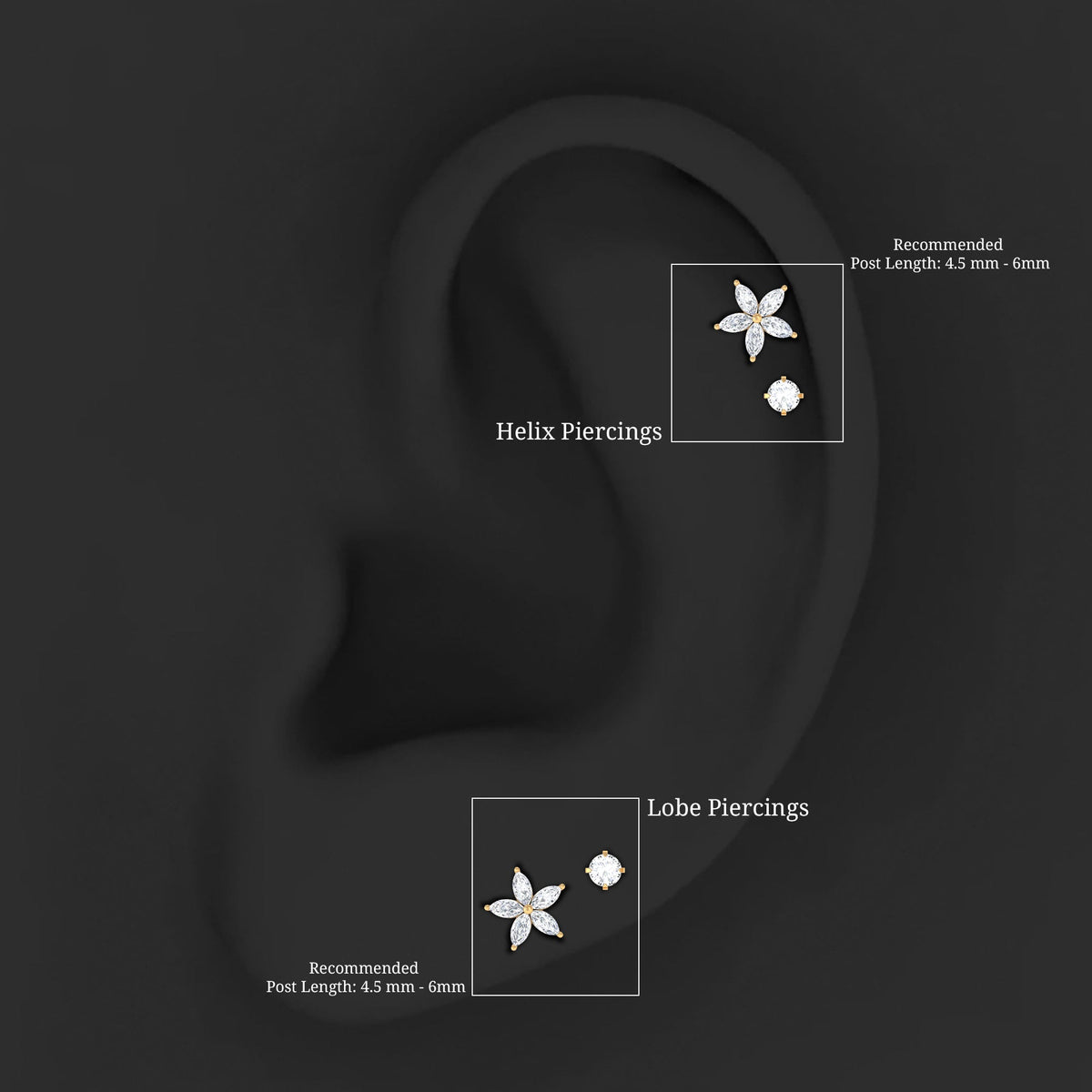 Marquise Moissanite Flower Cartilage Earring Set