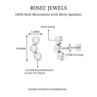 Bezel Set Moissanite Three Stone Crawler Earring