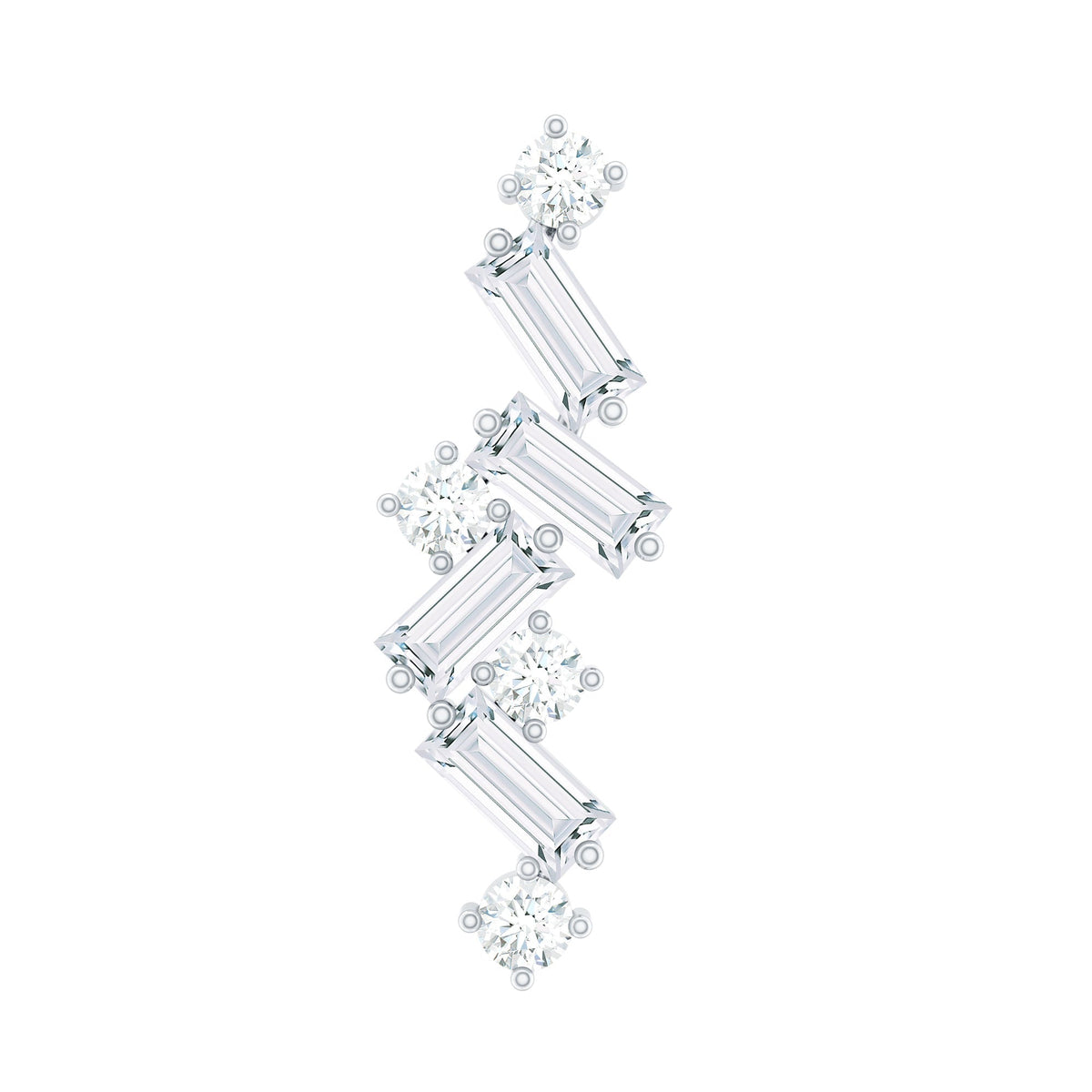Baguette and Round Moissanite Cartilage Earring With Certificate