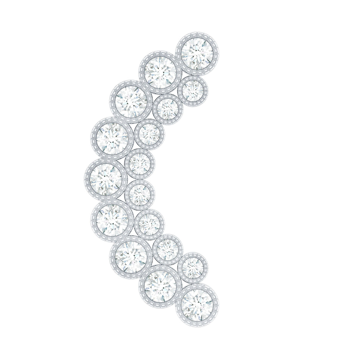 Moissanite Curved Helix Earring in Milgrain Bezel Setting