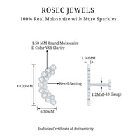 Moissanite Curved Helix Earring in Milgrain Bezel Setting