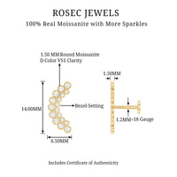 Moissanite Curved Helix Earring in Milgrain Bezel Setting