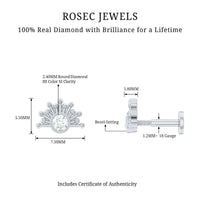 Bezel Set Diamond Sunburst Earring for Helix Piercing