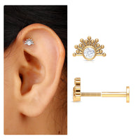 Bezel Set Diamond Sunburst Earring for Helix Piercing