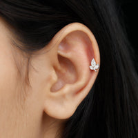 Dainty Moissanite Leaf Earring for Cartilage Piercing