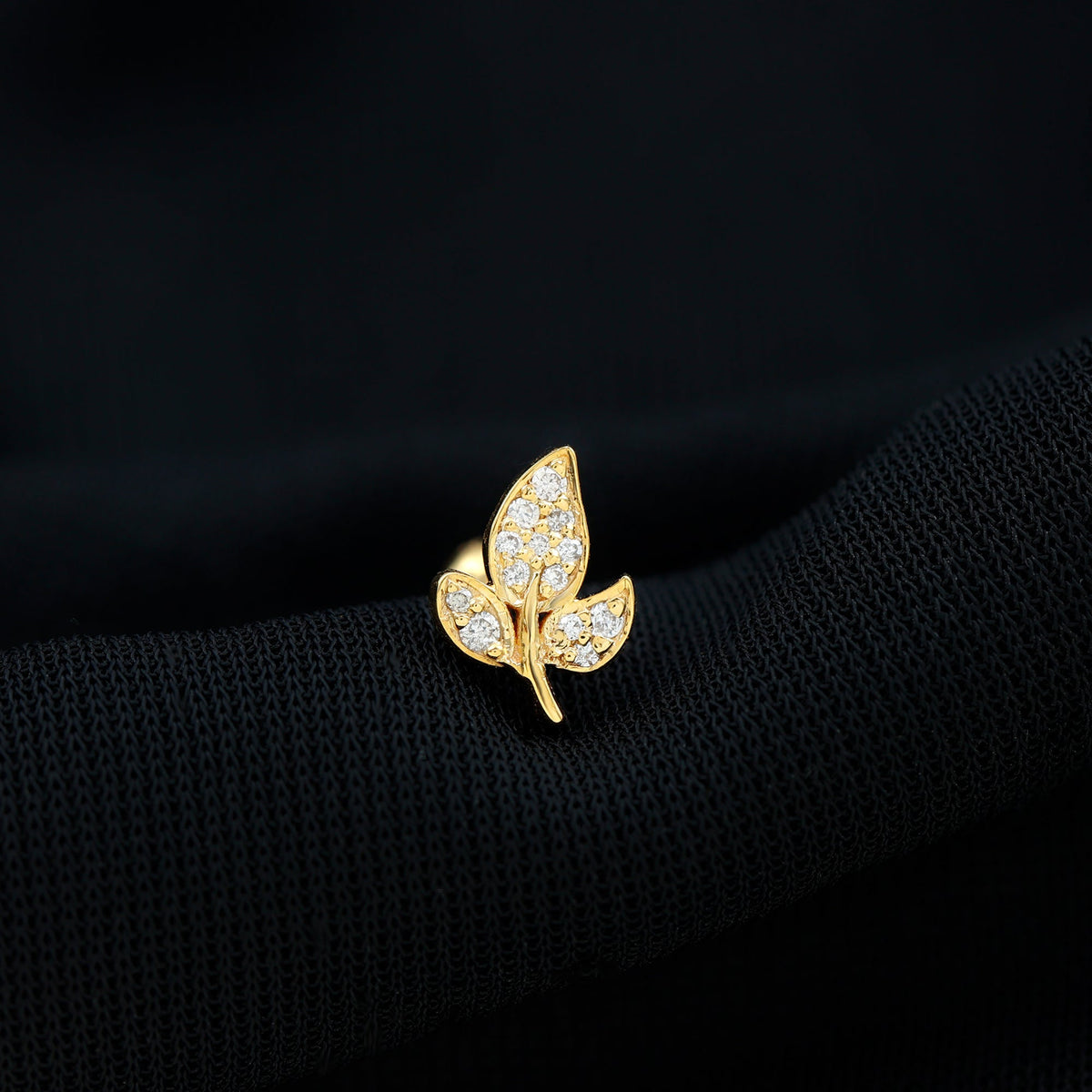 Dainty Moissanite Leaf Earring for Cartilage Piercing