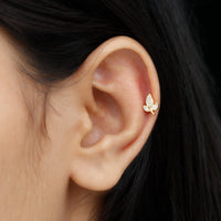 Dainty Moissanite Leaf Earring for Cartilage Piercing