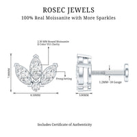 Certified Moissanite Lotus Earring for Cartilage Piercing