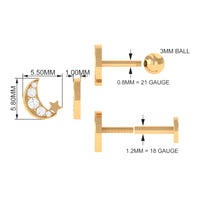 Real Diamond Moon Star Earring for Cartilage Piercing