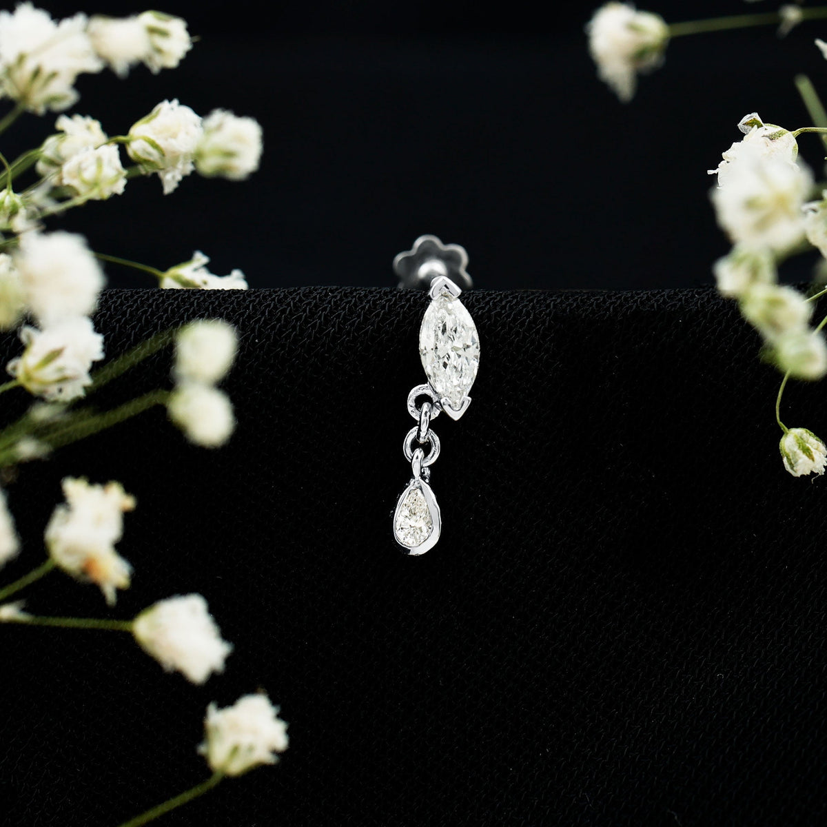 Real Marquise Diamond Cartilage Drop Earring