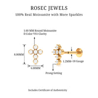 Certified Moissanite Cross Earring for Cartilage Piercing