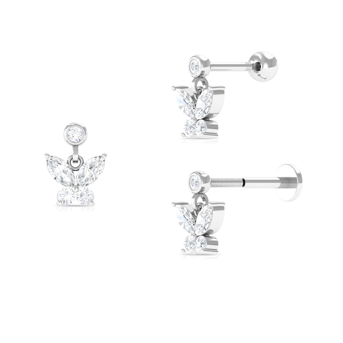 Marquise Moissanite Butterfly Dangly Earring for Helix Piercing