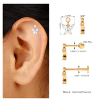 Marquise Moissanite Butterfly Dangly Earring for Helix Piercing