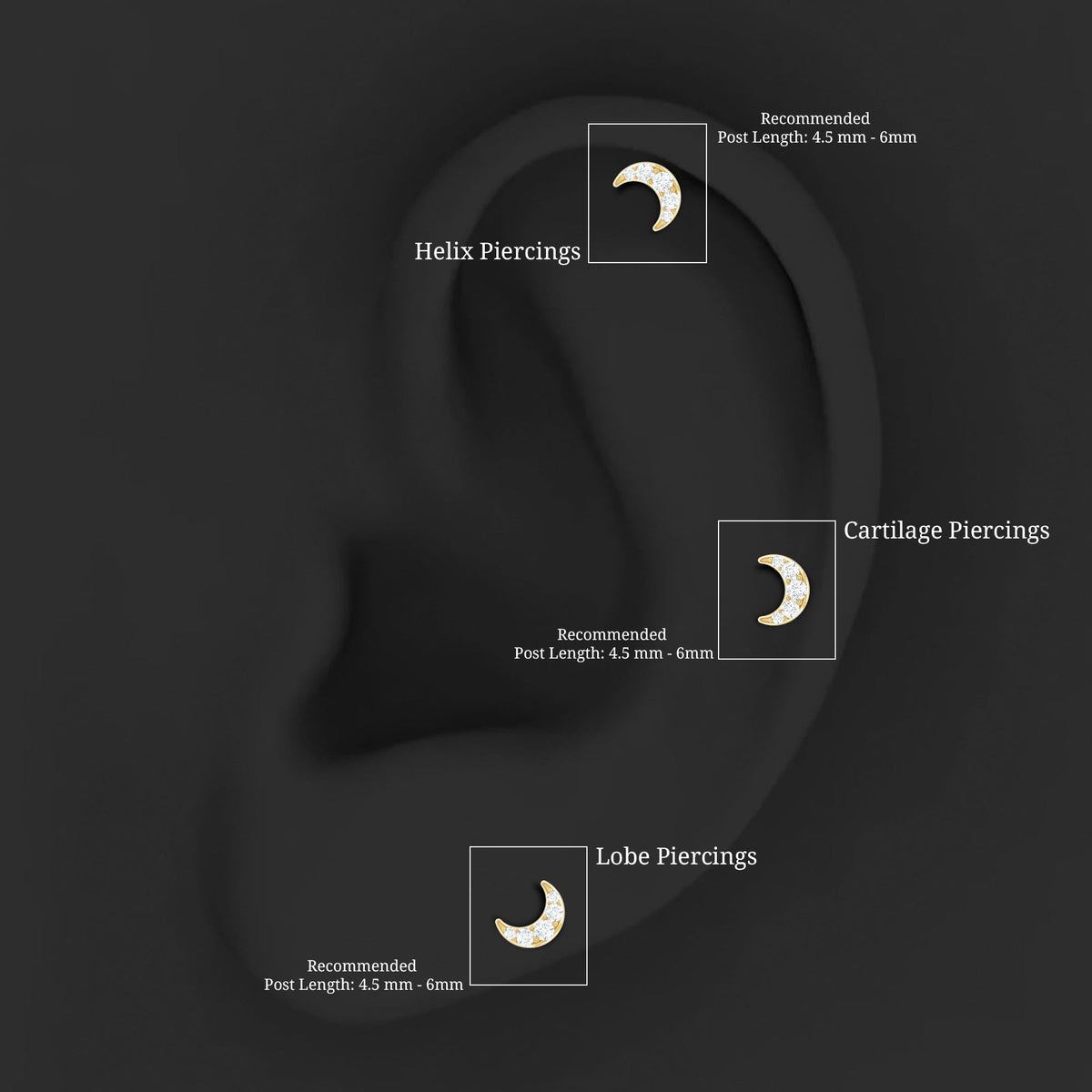 Moissanite Crescent Moon Helix Earring for Women