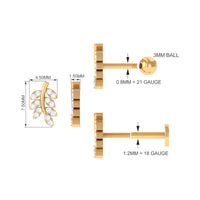 Natural Diamond Olive Leaf Earring for Cartilage Piercing