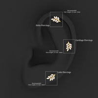 Natural Diamond Olive Leaf Earring for Cartilage Piercing