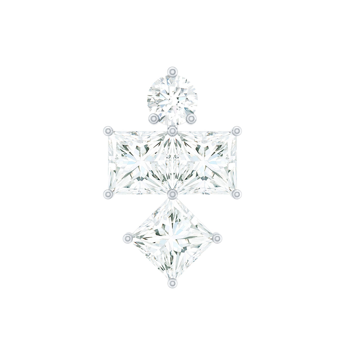 Round and Princess Cut Moissanite Cluster Helix Earring
