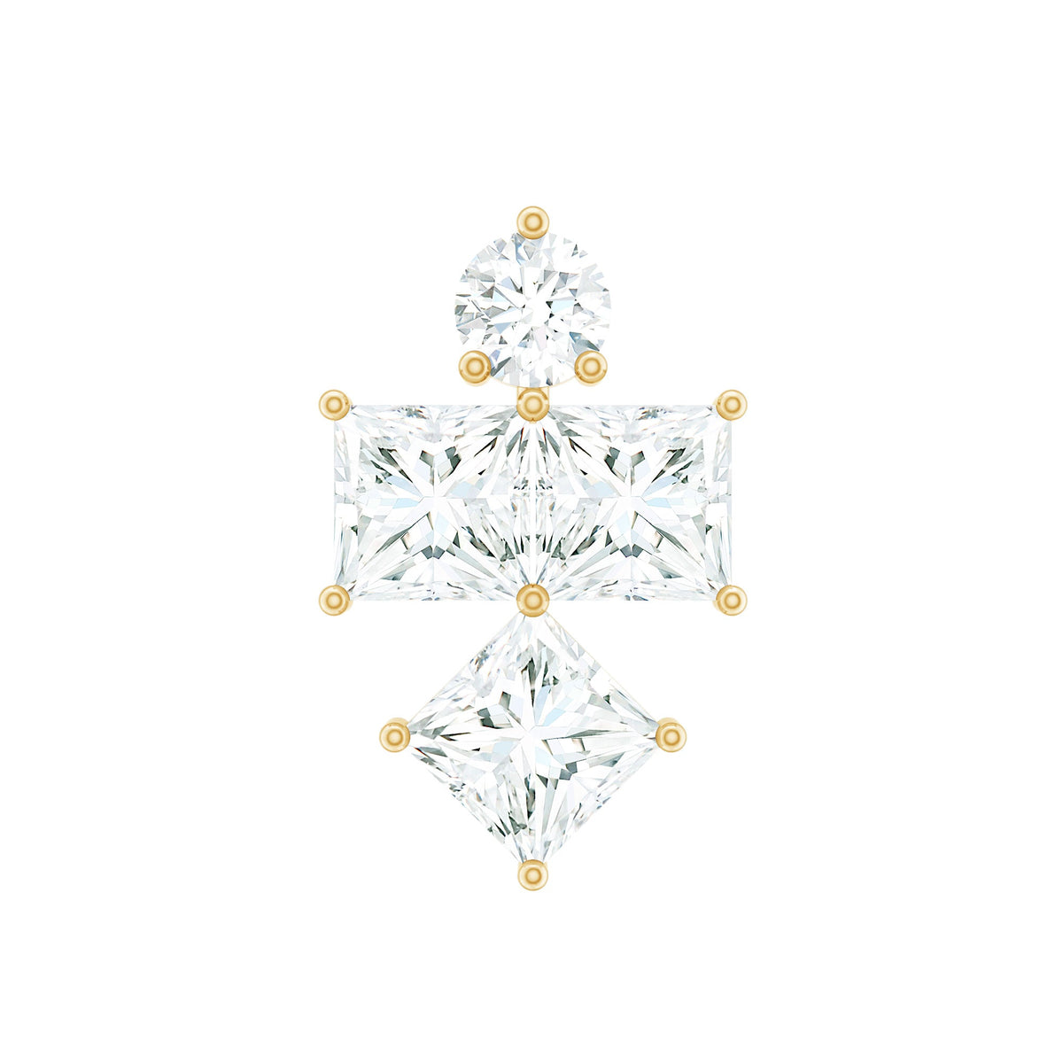 Round and Princess Cut Moissanite Cluster Helix Earring