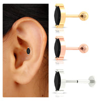 Natural 0.74 Carat Marquise Shape Black Onyx Conch Earring