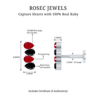 Pear Cut Ruby and Black Onyx Bar Earring for Helix Piercing