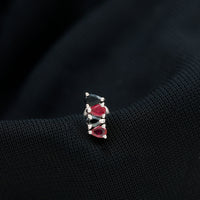 Pear Cut Ruby and Black Onyx Bar Earring for Helix Piercing