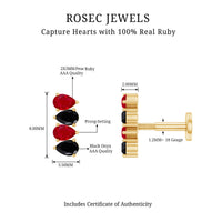 Pear Cut Ruby and Black Onyx Bar Earring for Helix Piercing