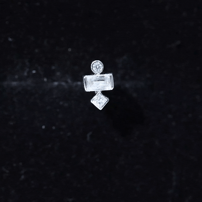Certified Moissanite Three Stone Earring for Tragus Piercing