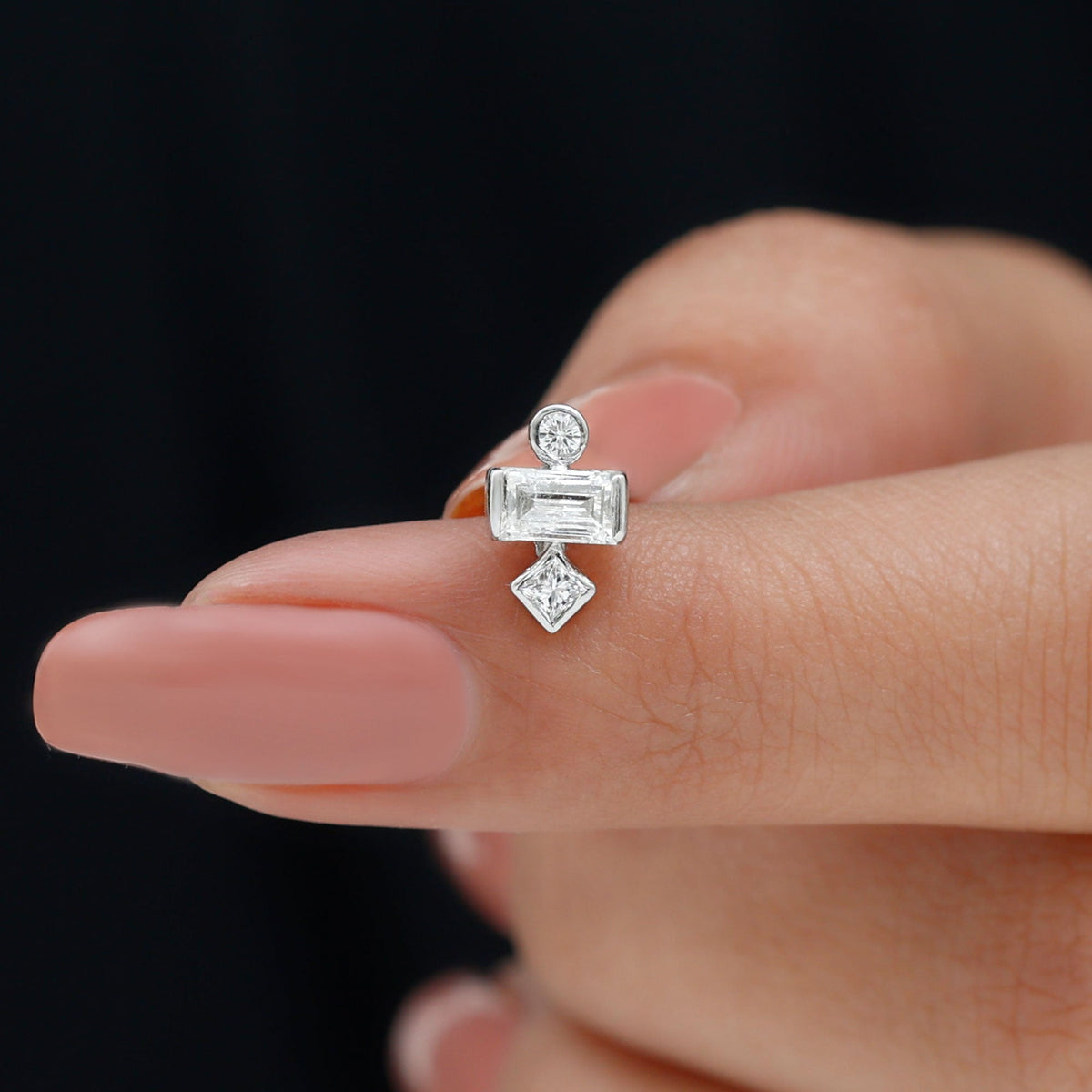 Certified Moissanite Three Stone Earring for Tragus Piercing