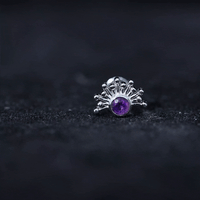Bezel Set Round Amethyst Sunburst Helix Earring