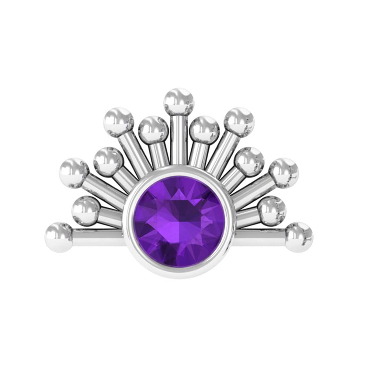 Bezel Set Round Amethyst Sunburst Helix Earring