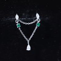 Moissanite Double Piercing Earring with Created Emerald