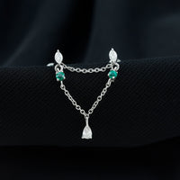 Moissanite Double Piercing Earring with Created Emerald
