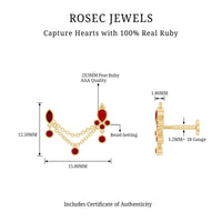 Natural Ruby Double Piercing Earring with Dangling Chain