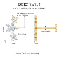 Certified Round Moissanite Flower Ear Crawler Earring