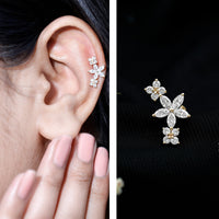 Certified Round Moissanite Flower Ear Crawler Earring