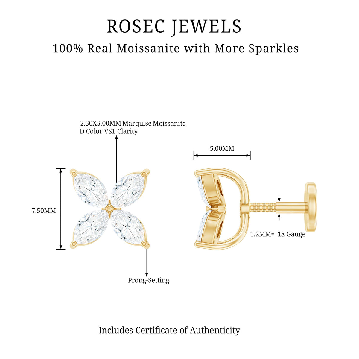 Marquise Cut Moissanite Flower Cartilage Earring