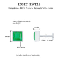 Real Princess Cut Emerald Helix Earring in Bezel Setting