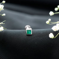 Real Princess Cut Emerald Helix Earring in Bezel Setting