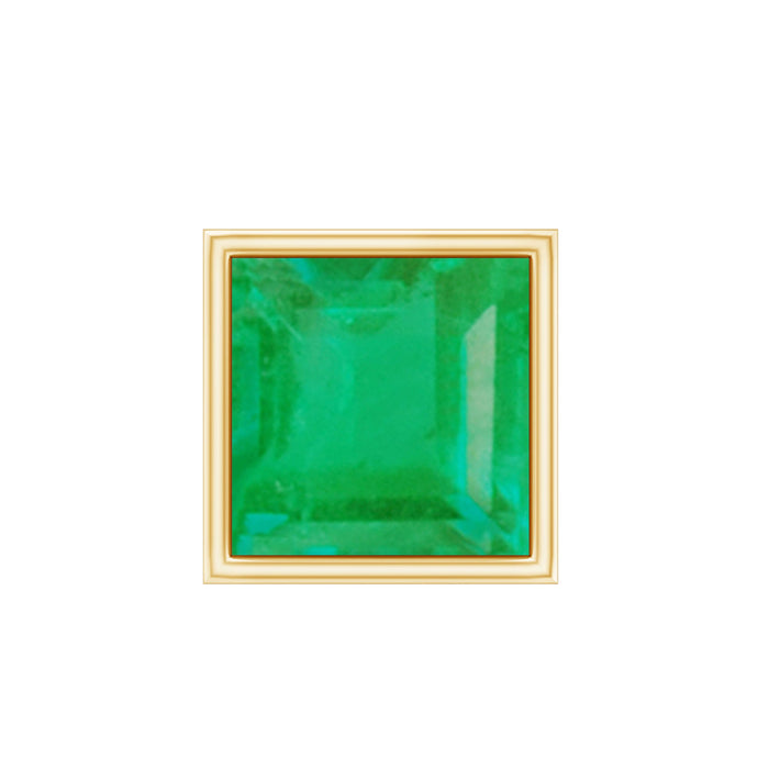 Real princess cut emerald helix earring in bezel setting, body jewelry by Rosec Jewels, featuring a sparkling green gemstone design.