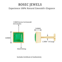 Real Princess Cut Emerald Helix Earring in Bezel Setting