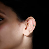 Real Princess Cut Emerald Helix Earring in Bezel Setting