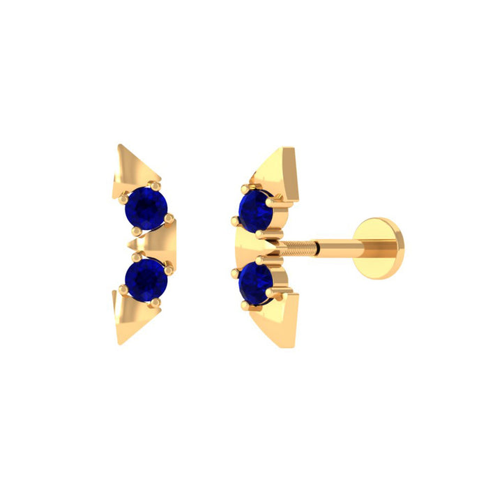 Blue sapphire ear crawler earring for helix piercing, body jewelry by Rosec Jewels featuring sparkling blue sapphires.