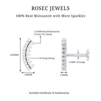 Certified Moissanite Curved Earring for Cartilage Piercing