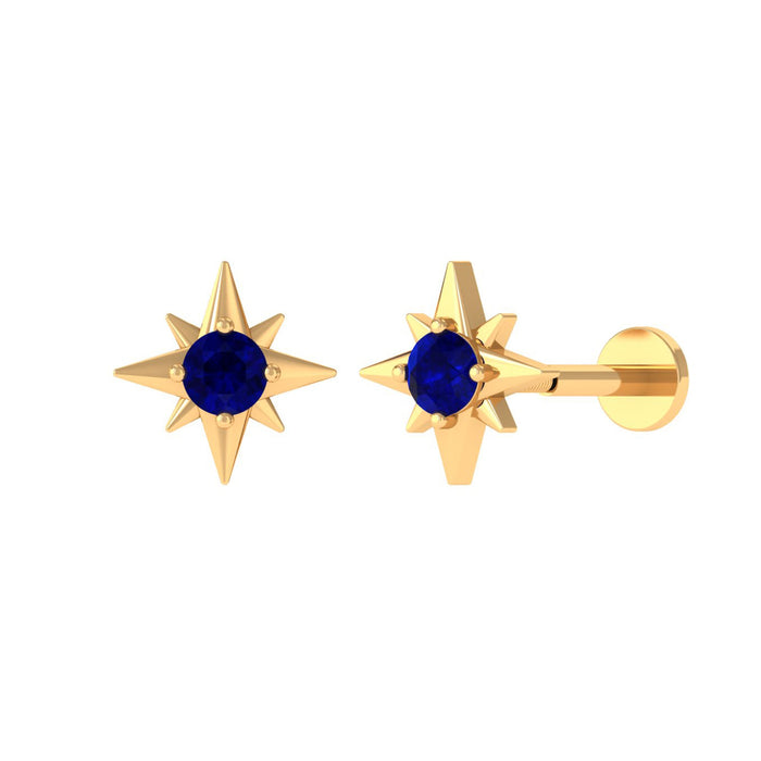 Blue sapphire starburst body jewelry earring for conch piercing by Rosec Jewels, featuring a vibrant gemstone design
